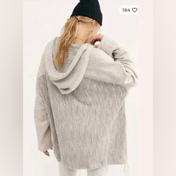 NWT Free People FP Beach Baja Babe Very Oversized Hooded Pullover in Ivory-Rare - Picture 3 of 9